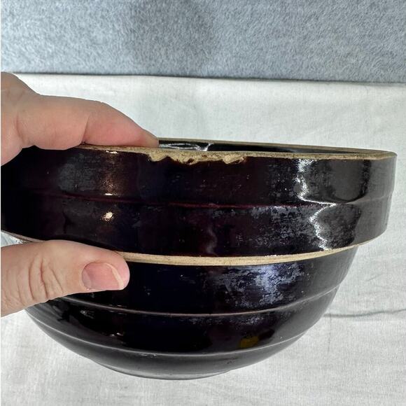Vintage Brown USA Made 9in Mixing Bowl Pottery Stoneware Cottagecore MCM Decor - Picture 6 of 8